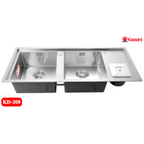 CHẬU RỬA INOX 2 HỘC CÓ CÁNH, RỔ RÁC KASSANI KD-208